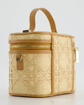 *HOT* Christian Top quality Dior 2021 Beige Lady Small Vanity Case Bag in Raffia & Leather with Gold Hardware