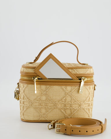 *HOT* Christian Top quality Dior 2021 Beige Lady Small Vanity Case Bag in Raffia & Leather with Gold Hardware