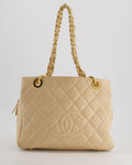 *RARE* Chanel Vintage Mini Beige GST Shopper Tote Bag in Caviar Leather with Gold Hardware