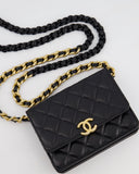 *HOT* Chanel Black Mini Seasonal Flap Bag In Lambskin Leather with Gold & Black Hardware