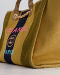 *HOT* Chanel Beige, Navy and Khaki Raffia Deauville Tote with Pastel Logo and Champagne Gold Hardware