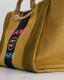 *HOT* Chanel Beige, Navy and Khaki Raffia Deauville Tote with Pastel Logo and Champagne Gold Hardware