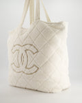 *HOT* Chanel Ivory Terry Beach Set with CC Tote Bag, Towel and Small Pouch