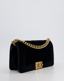 *HOT* Chanel Black Velvet Chevron Medium Boy Bag with CC Logo and Antique Gold Hardware