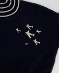 *HOT* Chanel Airline Collection Navy Cashmere Jumper and Mini Skirt Set with Silver Logo Airplane Appliqu√©s Size FR 38 (UK 10)