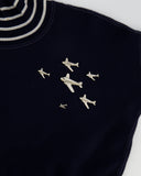 *HOT* Chanel Airline Collection Navy Cashmere Jumper and Mini Skirt Set with Silver Logo Airplane Appliqu√©s Size FR 38 (UK 10)