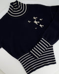 *HOT* Chanel Airline Collection Navy Cashmere Jumper and Mini Skirt Set with Silver Logo Airplane Appliqu√©s Size FR 38 (UK 10)