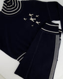 *HOT* Chanel Airline Collection Navy Cashmere Jumper and Mini Skirt Set with Silver Logo Airplane Appliqu√©s Size FR 38 (UK 10)