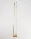 *RARE* Chanel 21S Champagne Gold Bag Charm Necklace with White Pearls & Black Leather Chain Detail