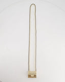 *RARE* Chanel 21S Champagne Gold Bag Charm Necklace with White Pearls & Black Leather Chain Detail