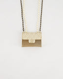 *RARE* Chanel 21S Champagne Gold Bag Charm Necklace with White Pearls & Black Leather Chain Detail