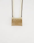 *RARE* Chanel 21S Champagne Gold Bag Charm Necklace with White Pearls & Black Leather Chain Detail