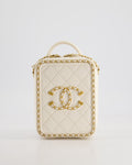 *HOT* Chanel White Calfskin Vertical Vanity Case with Gold Chain Trim Detail and Gold Hardware