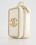 *HOT* Chanel White Calfskin Vertical Vanity Case with Gold Chain Trim Detail and Gold Hardware