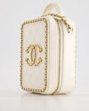 *HOT* Chanel White Calfskin Vertical Vanity Case with Gold Chain Trim Detail and Gold Hardware