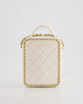 *HOT* Chanel White Calfskin Vertical Vanity Case with Gold Chain Trim Detail and Gold Hardware