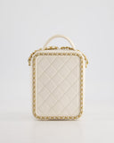 *HOT* Chanel White Calfskin Vertical Vanity Case with Gold Chain Trim Detail and Gold Hardware