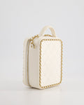 *HOT* Chanel White Calfskin Vertical Vanity Case with Gold Chain Trim Detail and Gold Hardware