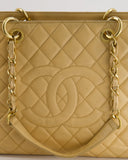 *AMAZING SHAPE* Chanel Beige Caviar GST Grand Shopper Tote Bag with Gold Hardware