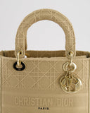*FIRE PRICE* Christian Dior Medium Lady D-Lite Bag in Beige Cannage Canvas with Champagne Gold Hardware RRP ¬£4,300