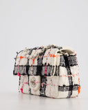 *HOT* Chanel White Tweed Mini Rectangular Single Flap Bag with Black & White Details and Silver Hardware