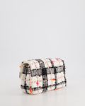 *HOT* Chanel White Tweed Mini Rectangular Single Flap Bag with Black & White Details and Silver Hardware