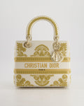 *RARE* Christian Dior Limited Edition Cruise 2021 Embroidered White Medium Lady Dior Bag in Calfskin Leather with Champagne Gold Hardware