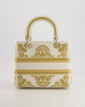 *RARE* Christian Dior Limited Edition Cruise 2021 Embroidered White Medium Lady Dior Bag in Calfskin Leather with Champagne Gold Hardware