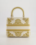 *RARE* Christian Dior Limited Edition Cruise 2021 Embroidered White Medium Lady Dior Bag in Calfskin Leather with Champagne Gold Hardware
