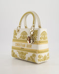 *RARE* Christian Top quality Dior Limited Edition Cruise 2021 Embroidered White Medium Lady Top quality Dior Bag in Calfskin Leather with Champagne Gold Hardware