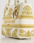 *RARE* Christian Top quality Dior Limited Edition Cruise 2021 Embroidered White Medium Lady Top quality Dior Bag in Calfskin Leather with Champagne Gold Hardware
