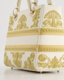 *RARE* Christian Top quality Dior Limited Edition Cruise 2021 Embroidered White Medium Lady Top quality Dior Bag in Calfskin Leather with Champagne Gold Hardware
