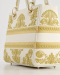 *RARE* Christian Dior Limited Edition Cruise 2021 Embroidered White Medium Lady Dior Bag in Calfskin Leather with Champagne Gold Hardware