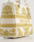 *RARE* Christian Top quality Dior Limited Edition Cruise 2021 Embroidered White Medium Lady Top quality Dior Bag in Calfskin Leather with Champagne Gold Hardware