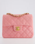 *RARE* Chanel Vintage Bubblegum Pink Mini Square Flap Bag in Lambskin Leather with 24K Gold Hardware