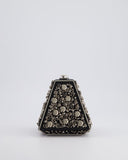 *RARE* Chanel 2012 Pre-Fall Paris-Bombay Collection Black Leather & Silver Hardware Detail Pyramid Evening Bag