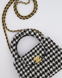 *HOT* Chanel Small Kelly Shopping Bag in Black & White Wool Houndstooth with Brushed Antique Gold Hardware