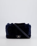 *HOT* Chanel Navy Rabbit Fur Single Flap Bag with Silver Hardware