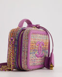 *HOT* Chanel Purple & Multicolour Tweed Small CC Vanity Case Bag in Lambskin Leather with Brushed Gold Hardware