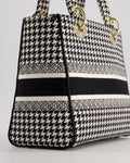 *RARE* Christian Dior Black & White Houndstooth Medium Lady Dior Bag in Canvas with Champagne Gold Hardware