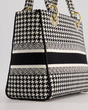 *RARE* Christian Dior Black & White Houndstooth Medium Lady Dior Bag in Canvas with Champagne Gold Hardware
