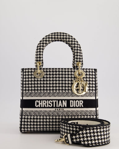 *RARE* Christian Top quality Dior Black & White Houndstooth Medium Lady Top quality Dior Bag in Canvas with Champagne Gold Hardware