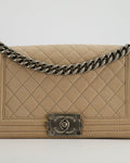 *FIRE PRICE* Chanel Medium Beige Boy Bag in Nubuck Leather with Ruthenium Hardware