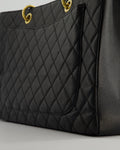*RARE SIZE* Chanel Large Black Grand Shopper Tote Bag in Caviar Leather with Gold Hardware