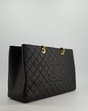 *RARE SIZE* Chanel Large Black Grand Shopper Tote Bag in Caviar Leather with Gold Hardware