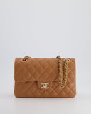 *SUPER RARE* Chanel 22S Caramel Brown Small Double Flap Bag in Lambskin Leather with Champagne Gold Hardware