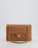 *SUPER RARE* Chanel 22S Caramel Brown Small Double Flap Bag in Lambskin Leather with Champagne Gold Hardware