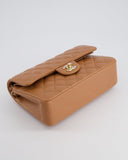 *SUPER RARE* Chanel 22S Caramel Brown Small Double Flap Bag in Lambskin Leather with Champagne Gold Hardware