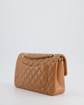 *SUPER RARE* Chanel 22S Caramel Brown Small Double Flap Bag in Lambskin Leather with Champagne Gold Hardware