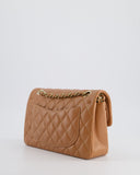*SUPER RARE* Chanel 22S Caramel Brown Small Double Flap Bag in Lambskin Leather with Champagne Gold Hardware